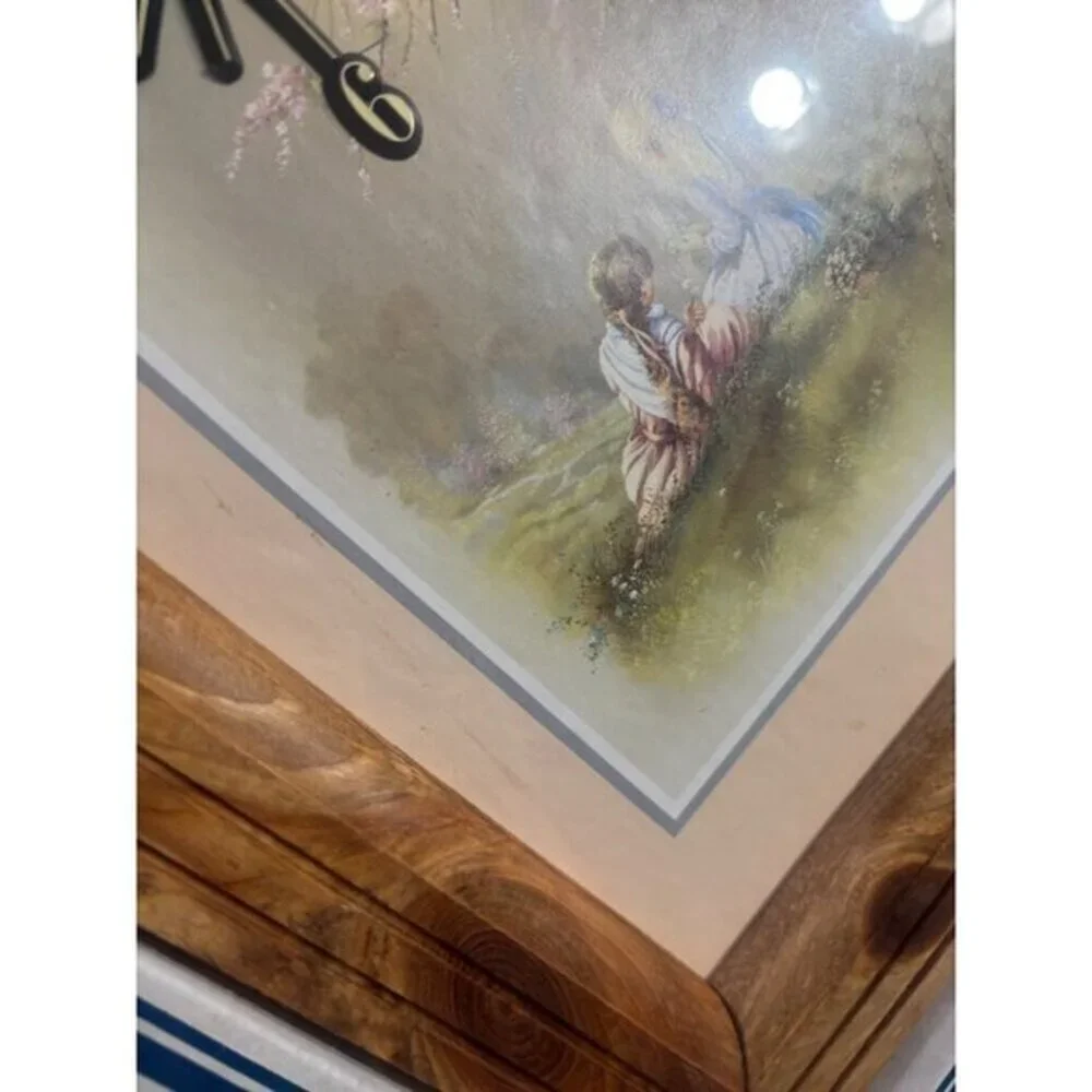 Vtg Andre Orpinas Solid Wood Framed Clock‎ Girls Meadow